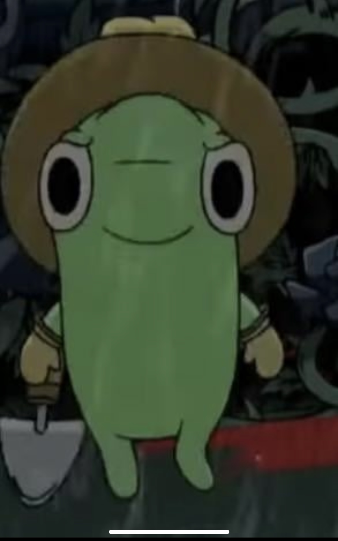 Glep from Smiling
              Friends looking at the camera angry in his gardening attire and in
              the rain. With rose throns in the background and blood puddle