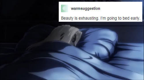 Meme about Sir
              Integra Helsing from Helsing sleeping with a Tumblr text post by
              @warmsuggestion saying 'Beauty is exhausting. I'm going to bed
              early.'