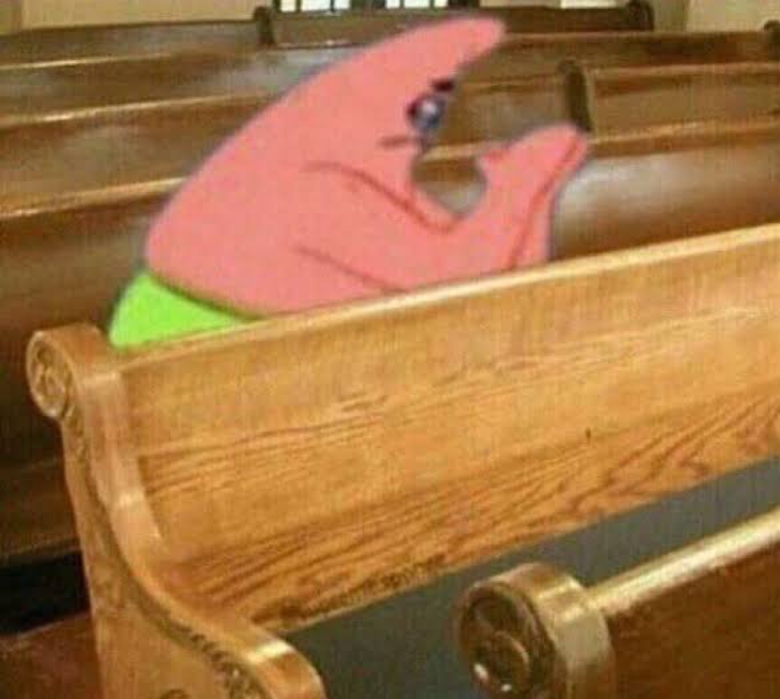 Patrick Star
              edited into a pew appearing to praying with his head down and eyes
              close