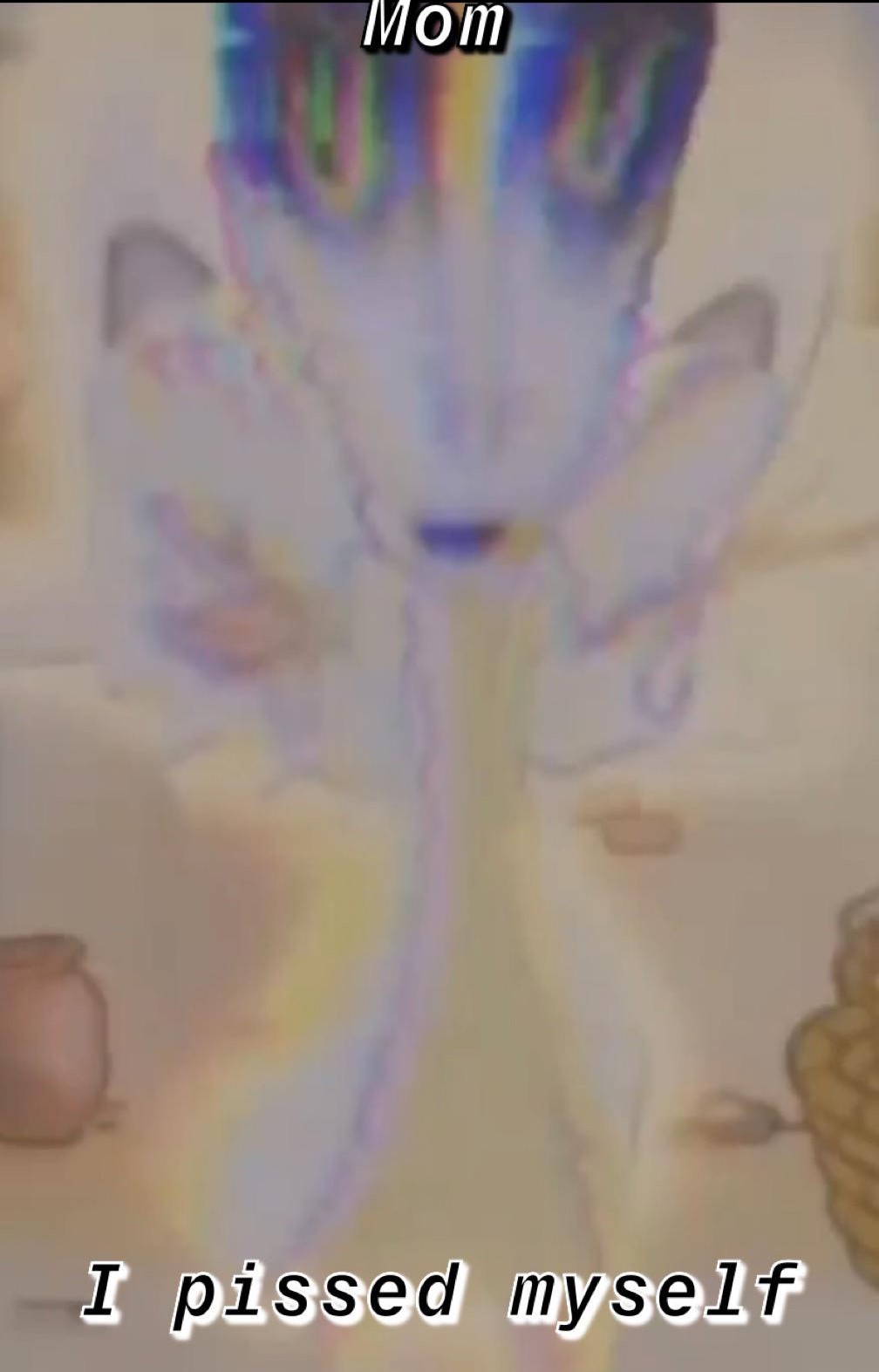 A screenshot from
              The Mandela Catalogue with the 'Archangel Gariel' with text above
              saying 'Mom' and bottom text saying 'I pissed myself'